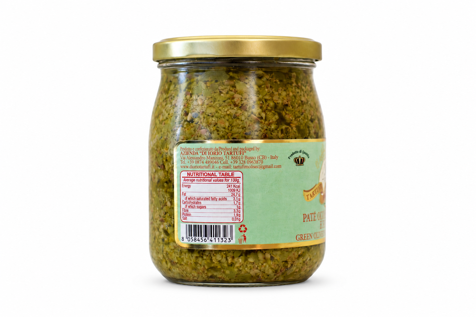 Patè Olive Verdi, Noci e Tartufo 500 g Di Iorio Tartufi